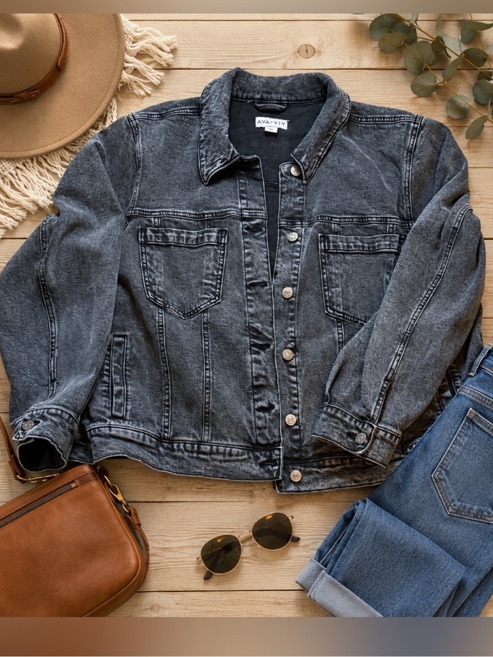 Ava & Viv Women’s 2X Black Denim Jean Jacket Plus Size